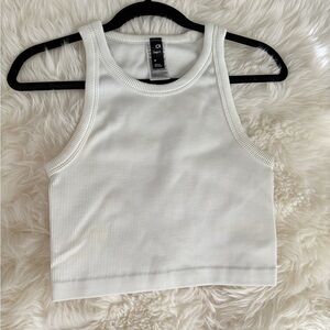 GapFit White Ribbed high neck Tank Top medium